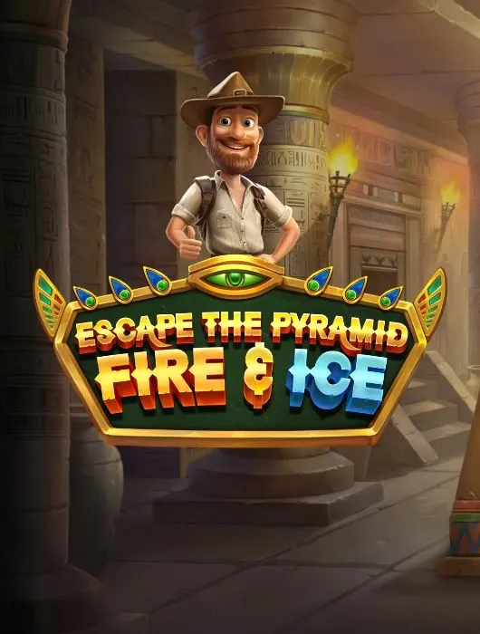 Cover van de slot 'Escape the Pyramid Fire & Ice' met een avonturier in een Egyptische omgeving