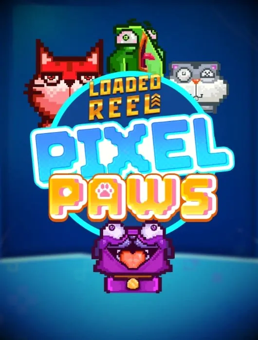 Cover van de slot 'Pixel Paws' met schattige pixelachtige dieren en een felblauwe achtergrond